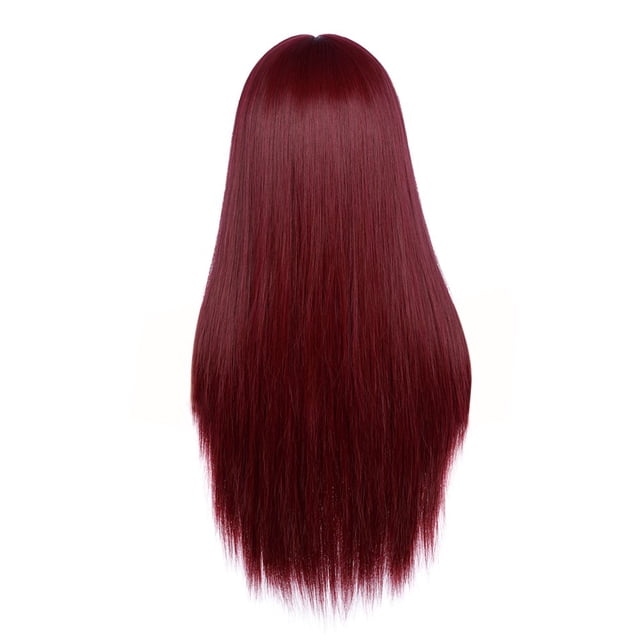 Mode Dame Cheveux Longs Droit Vin Rouge Perruque Mécanisme Rose Net