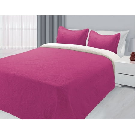 3 Piece Reversible Quilted Bedspread Coverlet Hot Pink White 3 Piece Reversible Quilted Bedspread Coverlet Hot Pink White King Size