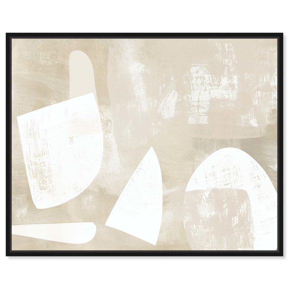 Cream And Ivory Modern Earth Tone Abstracts Canvas Wall Art by Art Remedy, Black Floater Frame, 20"x16"