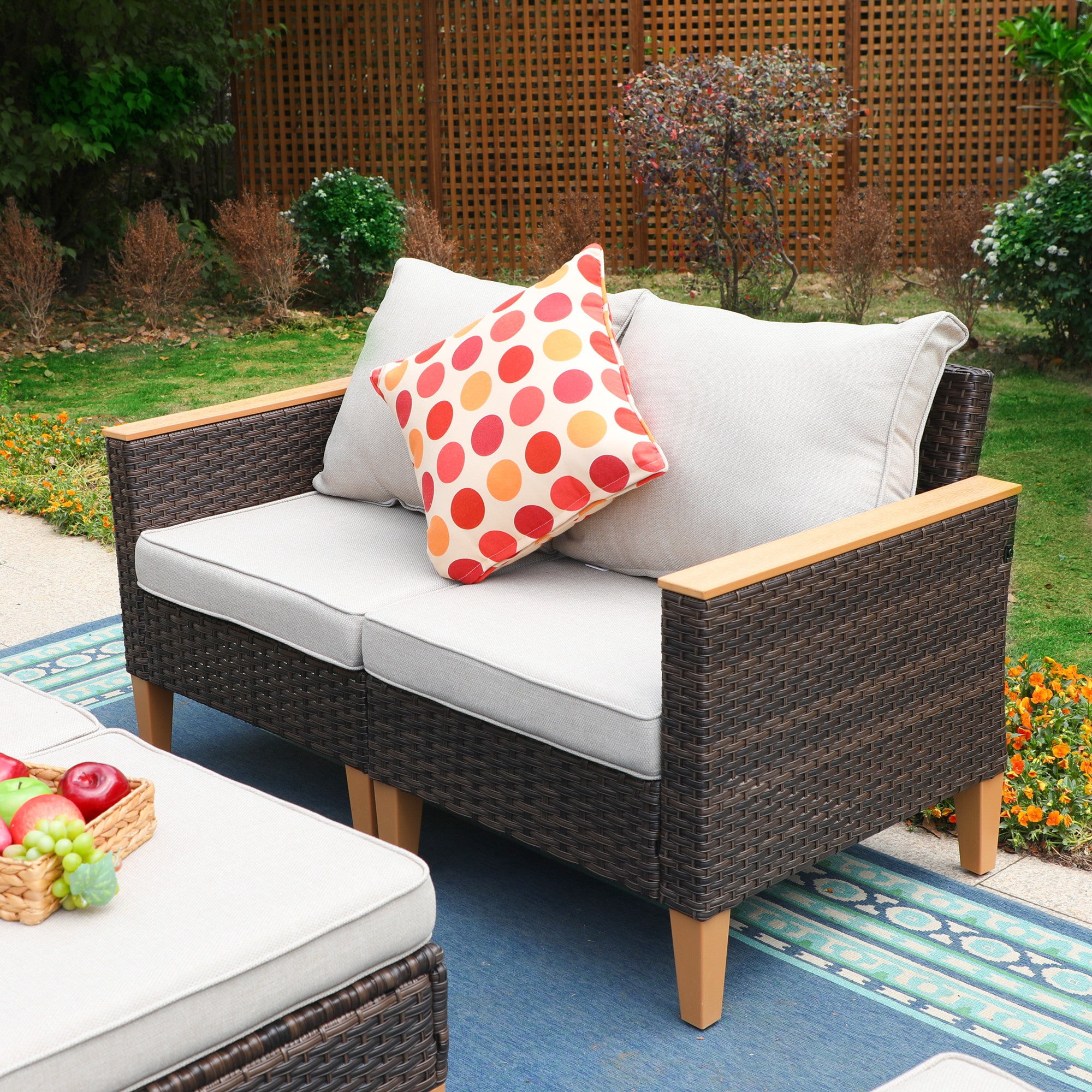 Sophia & William 9 Pieces Patio Wicker Conversation Sofa Set Outdoor Sectional Sofa with Beige Cushions