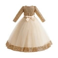 thumbnail image 5 of newwalpole Girls Velvet Christmas Dress for Girls Long Sleeve Velvet Sequin Tutu Winter Party Holiday Dress Yellow for Size 9-10 Years, 5 of 9