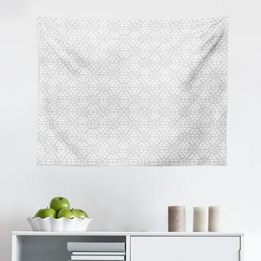 Orient Tapestry, Geometric Inspired Oriental Motif Outline Eastern Star Graphic, Fabric Wall Hanging Decor for Bedroom Living Room Dorm, 2 Sizes, Pale Teal White, by Ambesonne