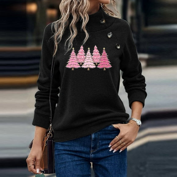 Tetras Womens Sweatshirt Fall,Women's Round Neck Christmas Printed Color Fashion Top,Long Sleeve Top Sweatshirts