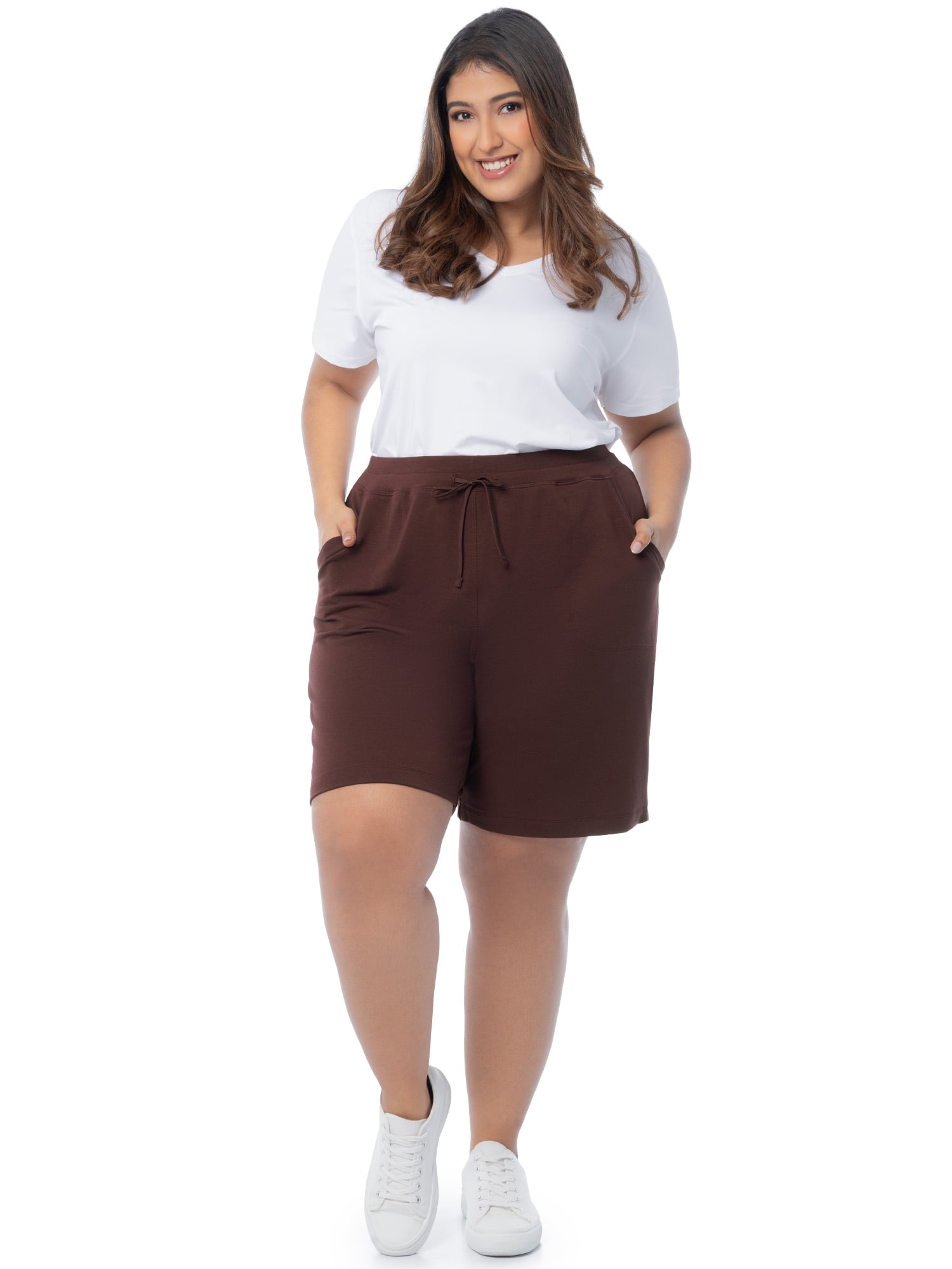 Athletic Works Women's Plus Size 9" French Terry Drawstring Lounge Shorts, Size 1X-5X