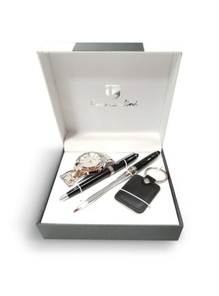 Luis Cardini Men's Quartz Silver Watch with 2 Pens and Sunglass Gift S