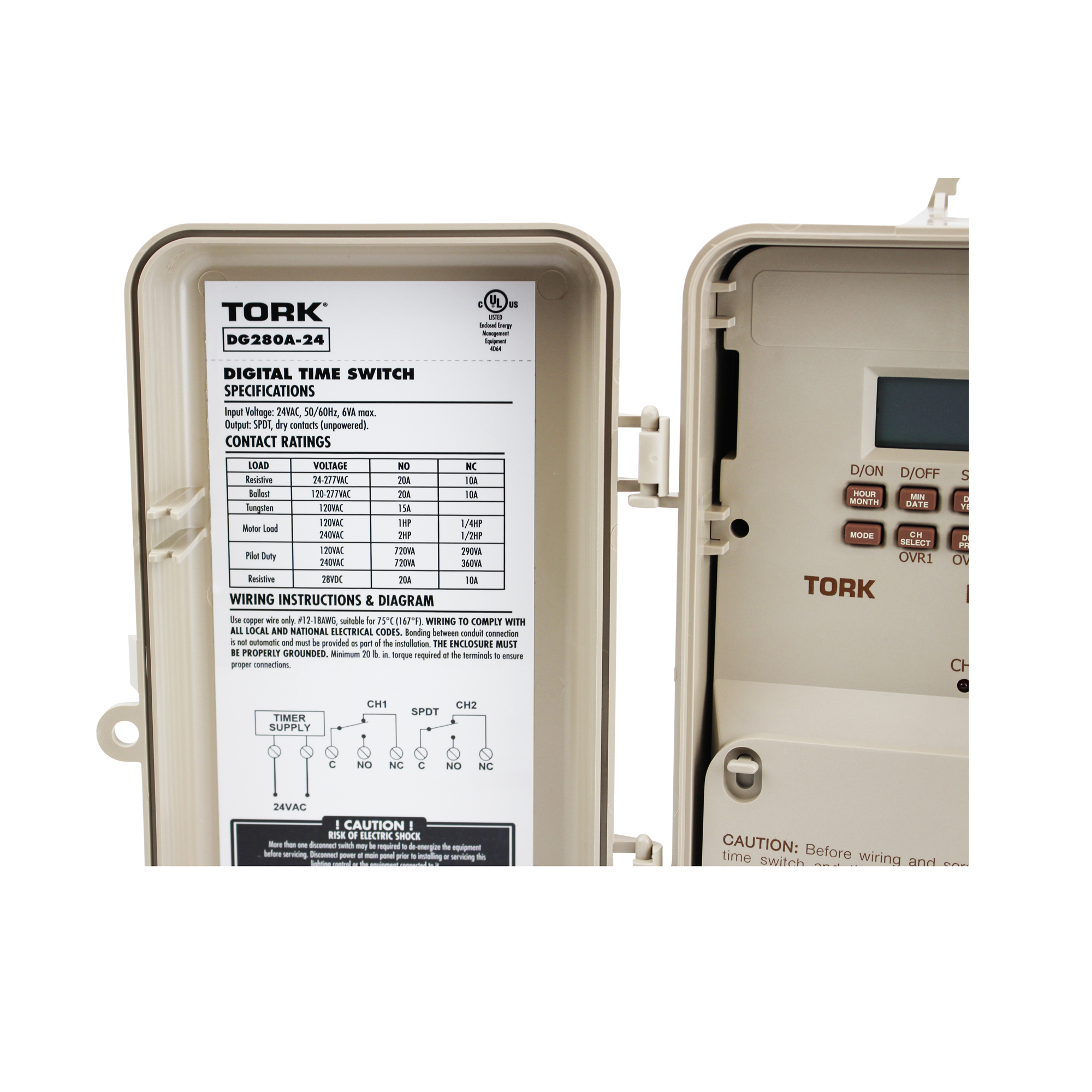 NSI Industries Tork DG280A-24 Signaling and Duty Cycle 24 Hour Time Switch with 2 Channel, 24 VAC 50/60 Hz Input Supply, SPDT Output Contact - image 2 of 4
