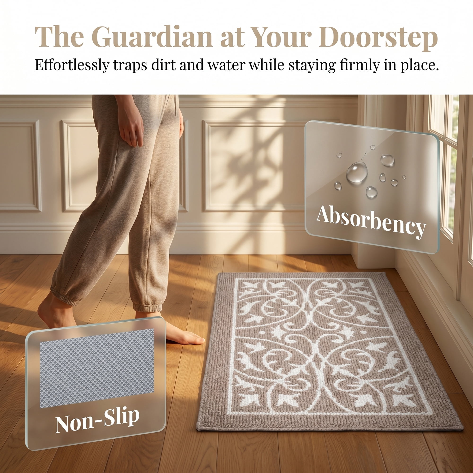 Unique Bargains Geometric Polypropylene Non Slip Waterproof Doormat Brown 32" x 20"