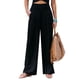 thumbnail image 2 of Pantalones de mujer de color puro para uso diario, citas y playa: pantalones anchos elásticos de cintura alta en color negro, talla S, 2 of 5
