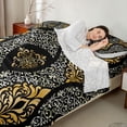 thumbnail image 3 of Erosebridal Black Gold Paisley Queen Sheet Sets, Hippie Bohemian Bed Set, 4 Pieces 1 Flat Sheet, 1 Fitted Sheet and 2 Pillowcases, 3 of 5