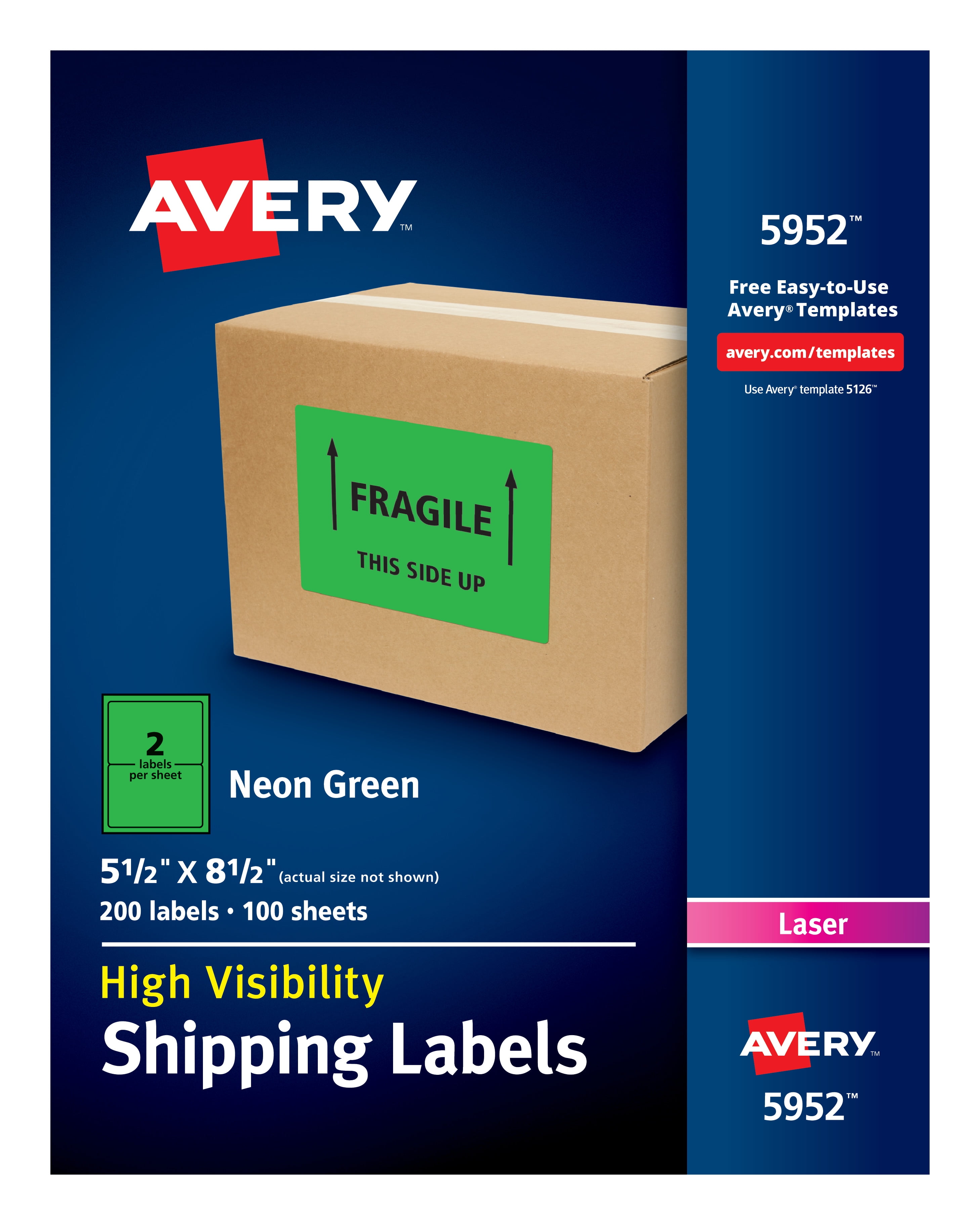 Avery Neon Shipping Labels 5 1 2 X 8 1 2 200 Labels 5952