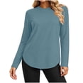 thumbnail image 4 of Chbgutlmr Womens Tops Long Sleeve Crew Neck Curved Hem T-Shirts Casual Loose Fall Comfy Basic Solid Color Tops, 4 of 7