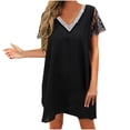 thumbnail image 1 of Mini vestido de manga corta de encaje sólido con cuello en V informal de verano para mujer a la moda Fridja  bnh3998, 1 of 9