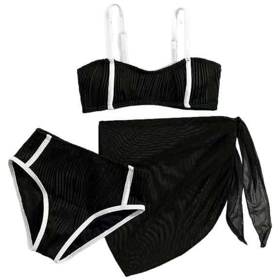 Qopobobo Tween Girls Swimsuits 3 Piece Bikini Sets Teen Girl Swimsuits 3 Piece Tankini Sets Size for 9-10 Years,Black