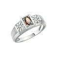 thumbnail image 3 of RYLOS Men's Rings Sterling Silver Classic 6X4MM Oval Gemstone & Diamond Ring Smoky Quartz June Birthstone Rings For Men, Silver Rings, Size 9, 3 of 7
