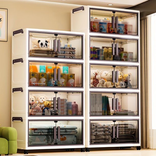 Armario de Almacenamiento Plegable de 5 Niveles con Ruedas y Puertas Transparentes - Construcción robusta de plástico para organizar ropa de dormitorio, libros, documentos, snacks y artículos varios