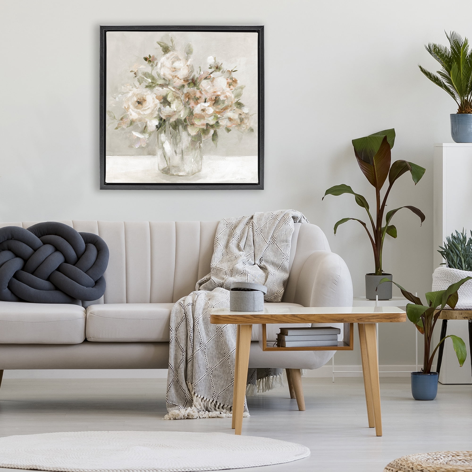 Stupell Industries Soft Neutral Floral Still Life Black Framed Floater Canvas Wall Art, design by Carol Robinson