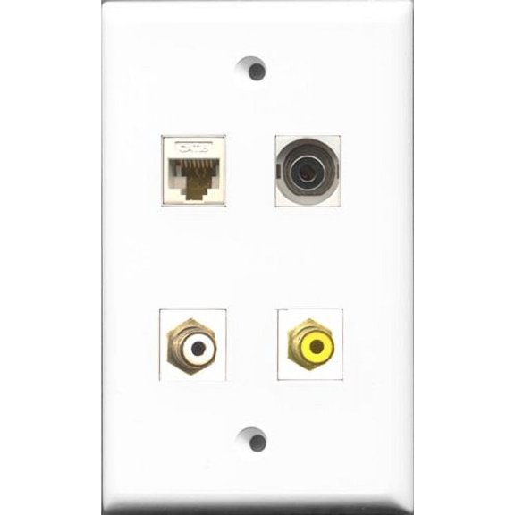 RiteAV 1 Port RCA White and 1 Port RCA Yellow and 1 Port 3.5mm and 1 Port Cat6 Ethernet White Wall Plate