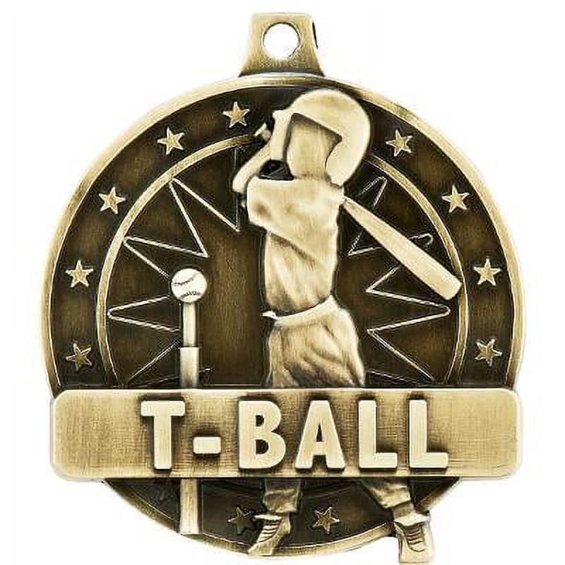 T Ball Player Medals, 2" Gold Diecast T Ball Player Medal Award 5 Pack