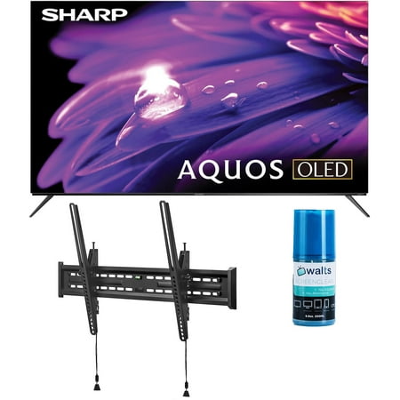 SHARP 4T-C65FS1UR 65 Inch AQUOS OLED 4K Ultra HD with Dolby Audio Roku TV with a Walts TV Large/Extra Large Tilt Mount for 43"-90" Compatible TV's and Walts HDTV Screen Cleaner Kit (2024)