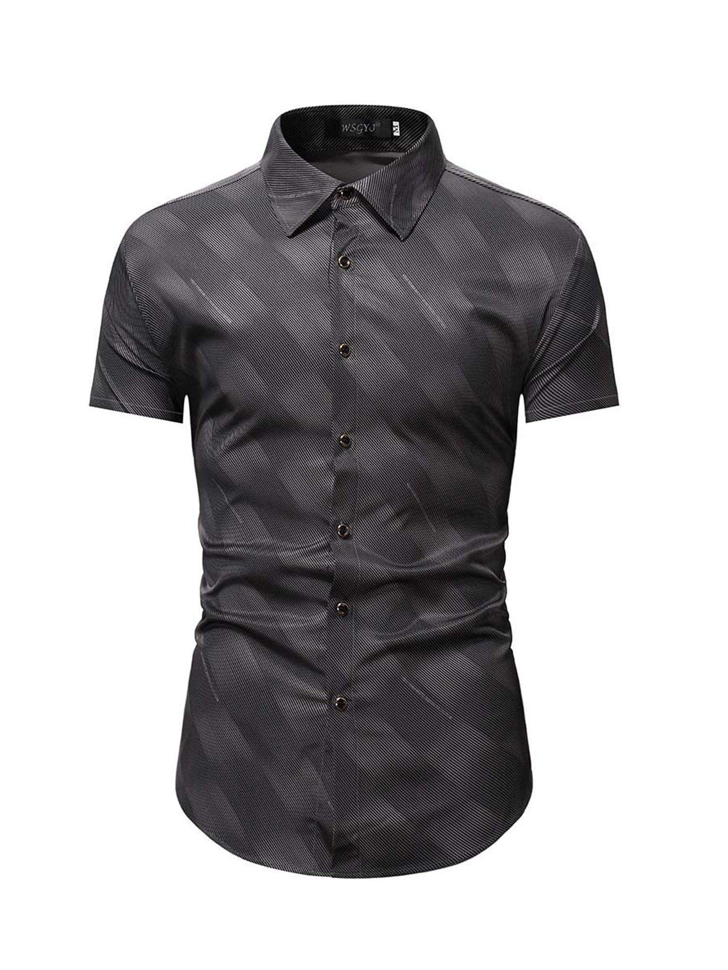 Men's Short Sleeve Slim Casual Shirt Button Down Formal Business Dress Shirts