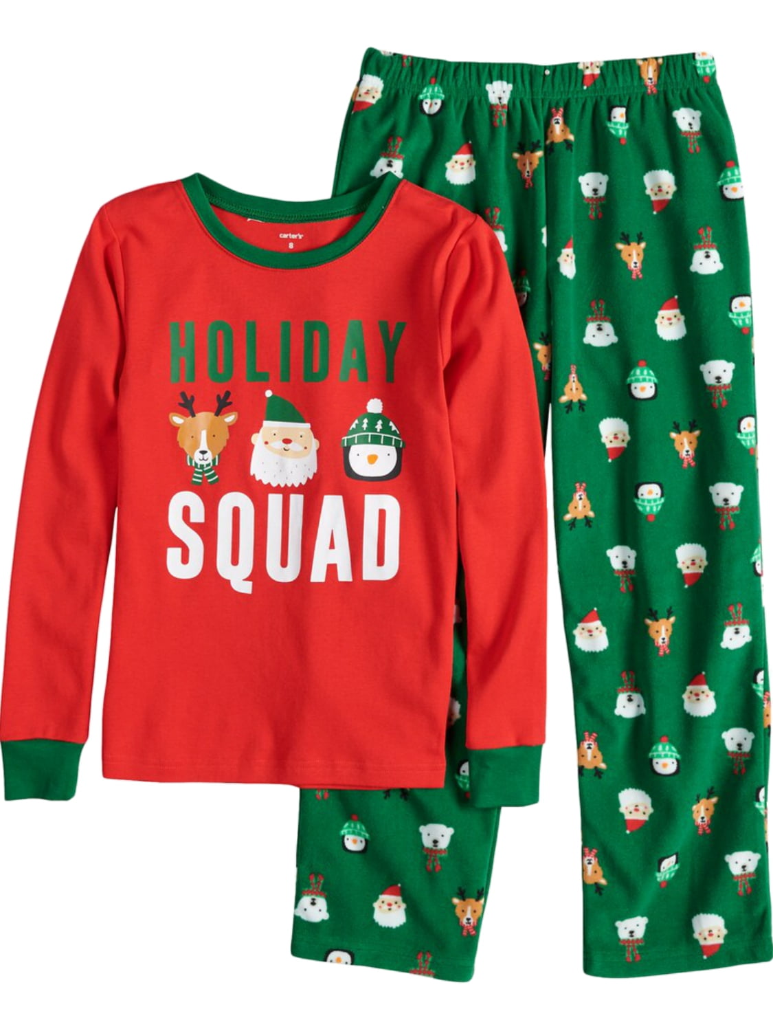 Carters Boys Red Holiday Squad Santa Reindeer 2 Piece Pajama Sleep Set