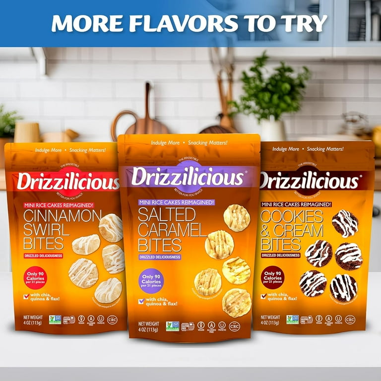 Drizzilicious Birthday Cake 4oz 2 Pack Bites | Mini Snack Chocolatey Rice Cakes