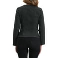 thumbnail image 3 of Chaqueta de mezclilla elástica para mujer INSPIRE CHIC con cuello de solapa, un botón, mangas largas, color negro, 3 of 6