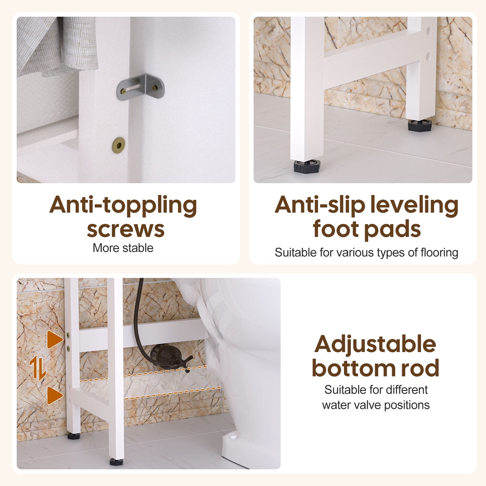 Enogets Over the Toilet Storage, Bamboo Bathroom Shelf Organizer with 2 Baskets & 4 Hooks, 4-Tier Space Saver