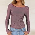 thumbnail image 5 of T-Shirt for Women Scoop Neck Long Sleeve Slim Fit Casual Athletic Striped Print Soft Stretchy Lightweight Layered Look Cropped Top, 5 of 7