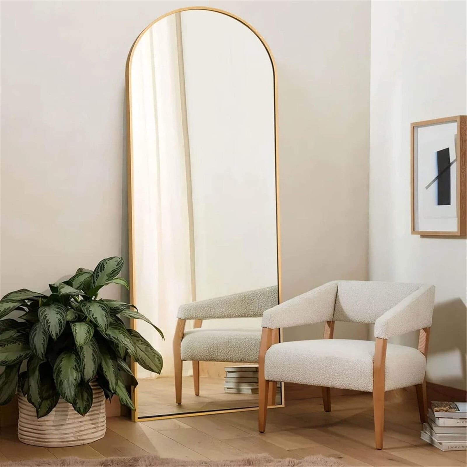 BEAUTYPEAK 68"x 22" Arched Full Length Metal Standing Floor Mirror, Gold
