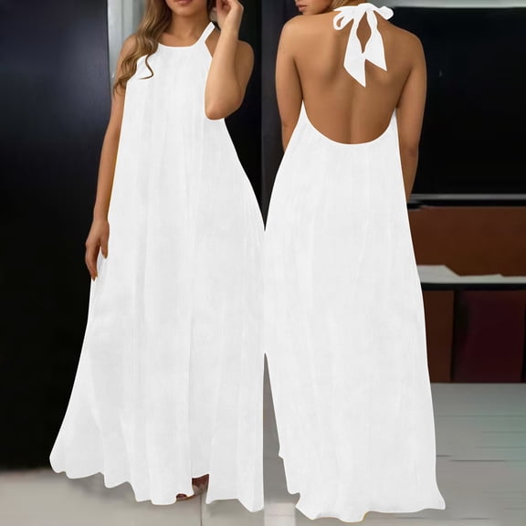 Women's Solid Color Backless Suspender Dress