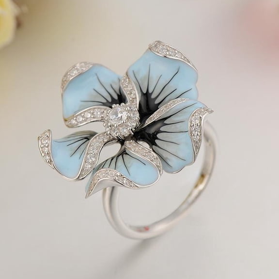 SmartBy Women Rhinestone Inlaid Enamel Flower Finger Ring Jewelry Valentine Day Gift