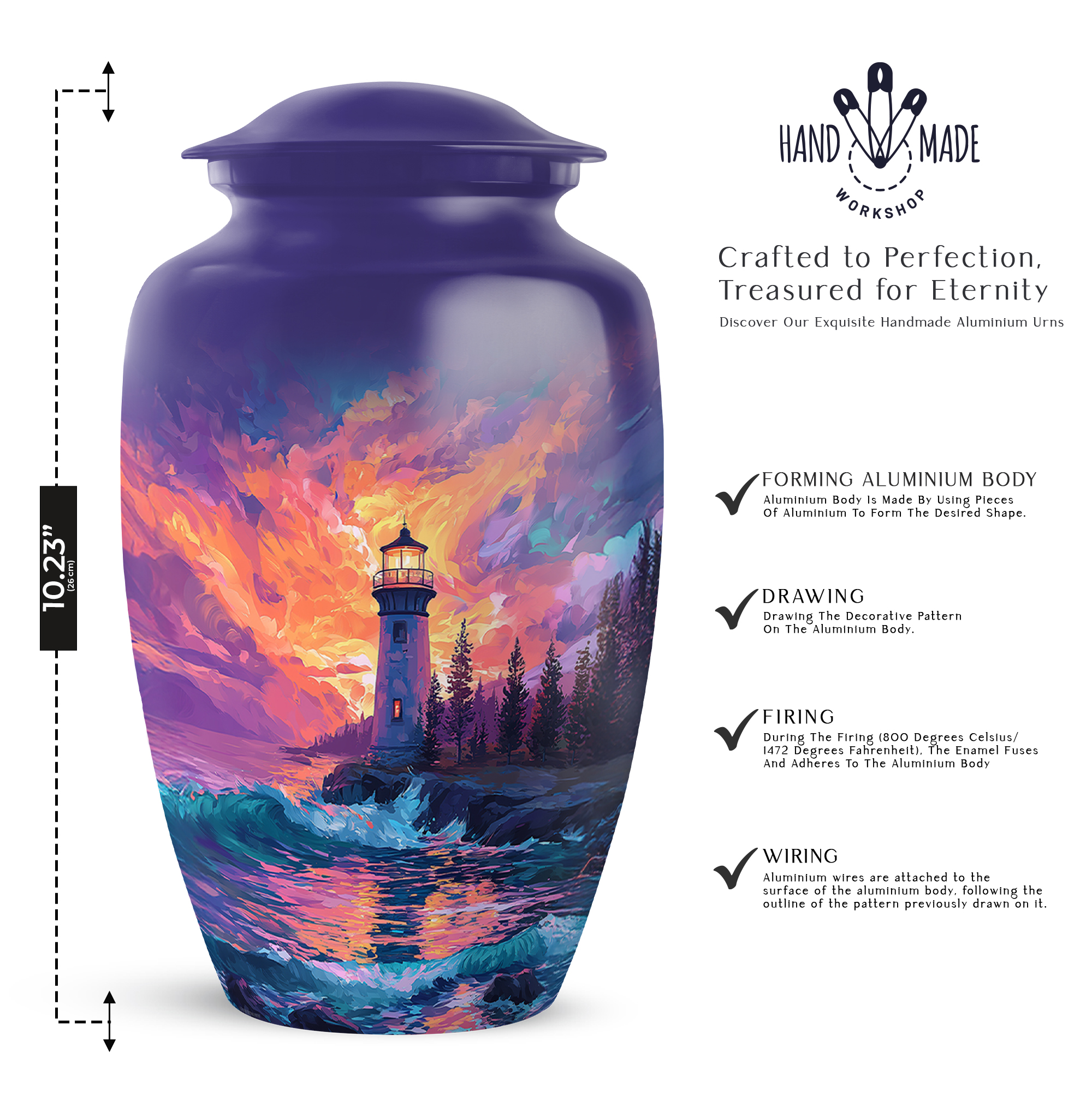 Lighthouse Urn For Human Ashes Brother, Purple Cremation Urns For Adult Ashes Women, Blue Urns For Cremated Remains, Orange Large Urn Adults For Male And Female Size, 10 Inch