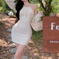 thumbnail image 6 of SAYOO Women Bodycon Knitting Dress, Sleeveless Halter Neck Pearl Rhinestone Cutout Slim Fit Mini Short Dress for Party, Beach, 6 of 7