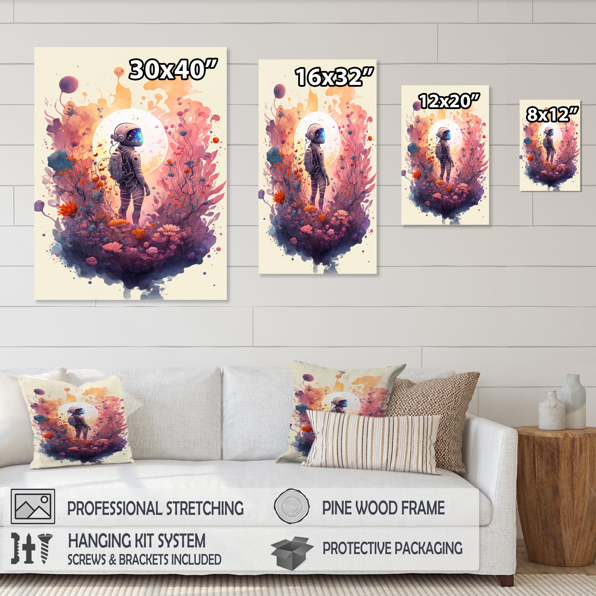 Designart Astronaut Floral Dream IV Canvas Wall Art