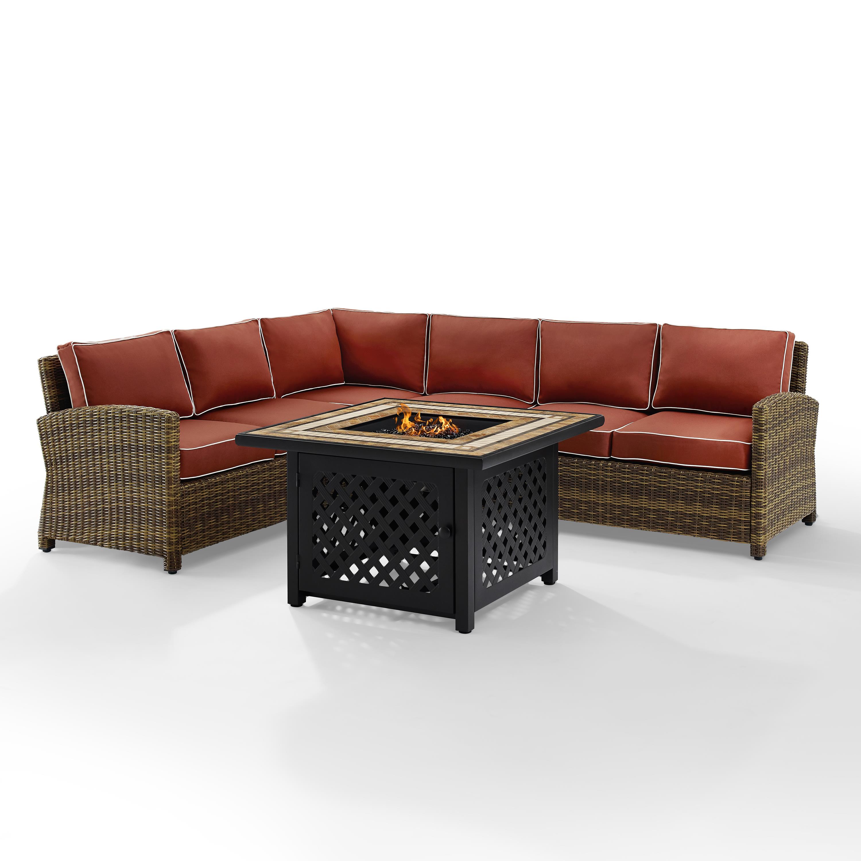 Crosley Furniture Bradenton 5 Piece Fabric Fire Pit Sectional Set in Brown/Red - image 4 of 9