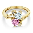 thumbnail image 3 of Gem Stone King 18K Yellow Gold Plated Silver Sky Blue Aquamarine Pink Moissanite and White Diamond Ring for Women (1.56 Cttw, Heart Shape 6MM, Gemstone March Birthstone, Size 5), 3 of 6