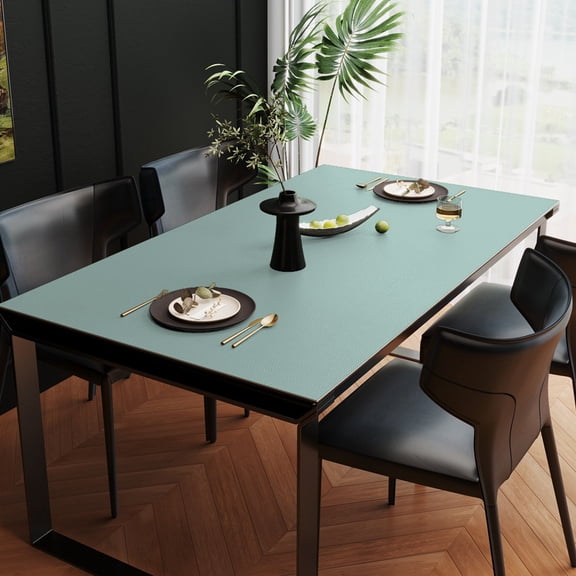 XmhyTop-A Faux Leather Tablecloth 100x40cm, Rectangle Table Protector Pad, Waterproof Wipeable PU Table Cover for Dining Office, 1 Piece,Blue
