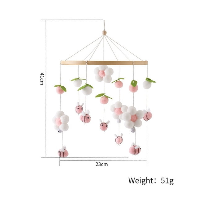 Campana de cama tejida a mano con forma de abeja y diseño de flor de estilo nórdico, campana de cama con forma de abeja para cuna, colgante para habitación de niños, campana de viento