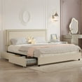 thumbnail image 2 of VECELO King Size Bed with 4 Storage Drawers Upholstered Platform Bed Adjustable with Nailhead Trim Headboard Wooden Slats Support Bed Frame, Beige, 2 of 8