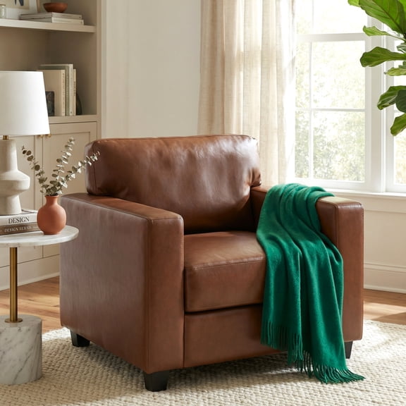 Christopher Knight Home Faux Leather Accent Armchair with Cushioned Seat and Back, Brown