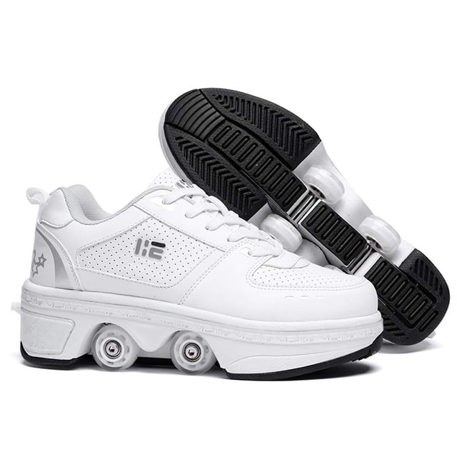 TAILORIA Patins à Roulettes 2-en-1 à Quatre Roues Unisexes Patins à Roulettes Chaussures de Patinage Détachables Espadrilles pour Enfants avec Roues