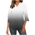 thumbnail image 2 of hxobax Womens Gradient Tunic Tops Split 3/4 Length Sleeve Tshirts Henley V Neck Shirts Summer Blouse, 2 of 7