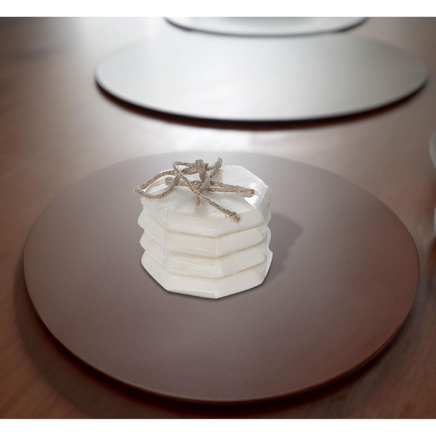 4Pc Octogone Marbre Blanc En Marbre 4X4