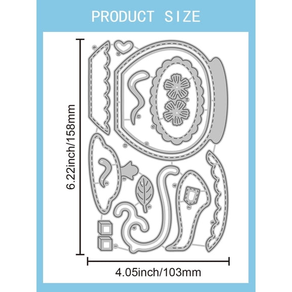 1 pc 1Pcs Teapot Theme Carbon Steel Cutting Dies Stencils Tableware DIY Craft Template Stencil Flowers Metal Die Cuts for DIY Scrapbooking Album Embossing Card Making 103x147x0.8mm