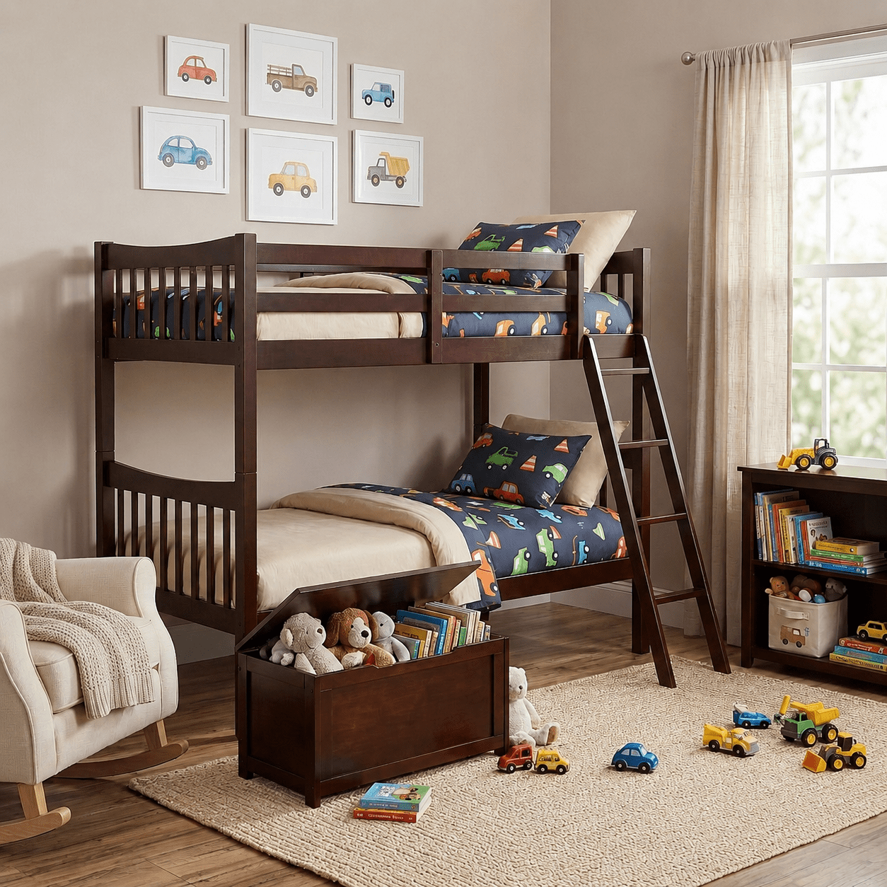 FR Wooden Kids Twin Over Twin Bunk Bed Espresso
