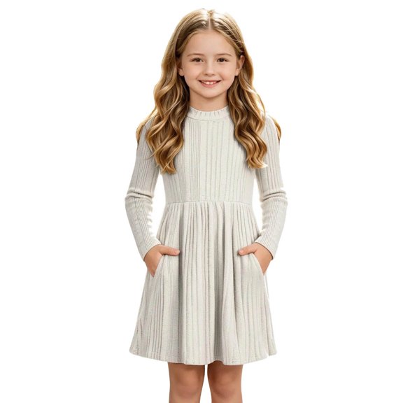 Krayuyo Girls A Line Dresses with Pockets Long Sleeve Shirt Dress Casual Soft Flowy Dress Size 5-15 Years