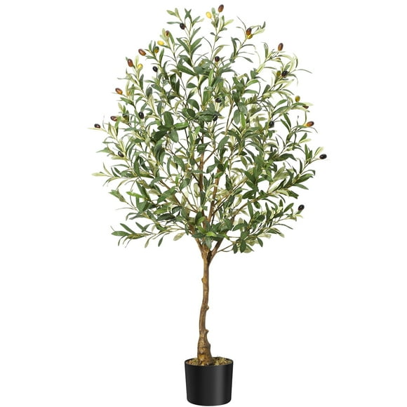Olive Trees Artificial Indoor,4FT Tall Olive Tree Plants, Faux Olive Tree with Realistic Trunk, Leaves, Fruits for Home Office Decor