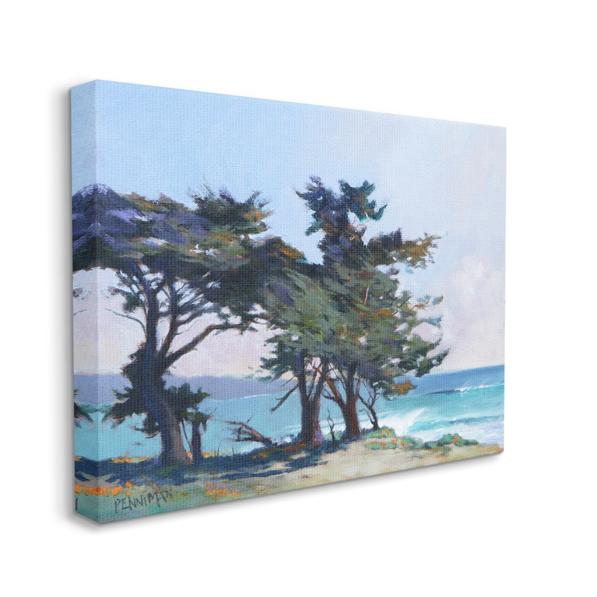 Stupell Coastal Sandy Trees Ocean Waves Landscape Painting Gallery Wrapped Canvas Print Wall Art