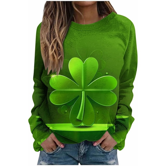 Staron Soldes de Liquidation T-Shirts de la Saint-Patrick pour Femmes Manches Longues Irlandaises Col Rond Coupe Ample T-shirt Décontracté